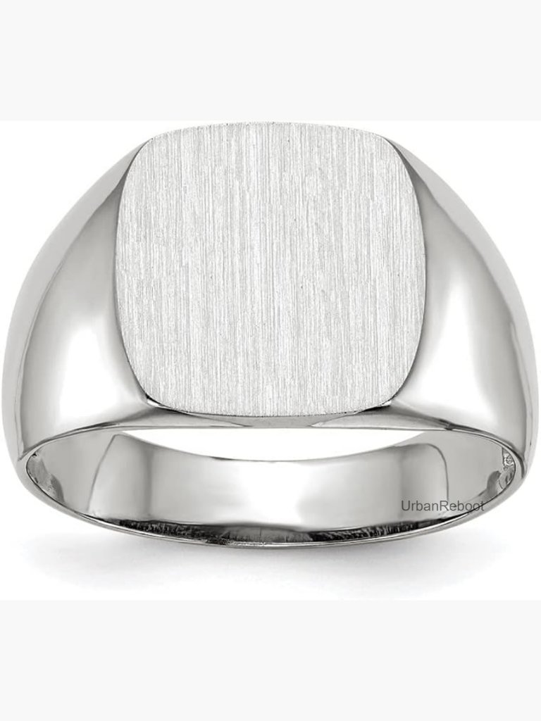 14k White Gold Signet Ring Size 9 Tapered Band